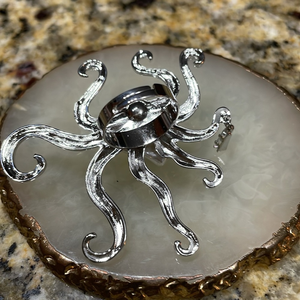 Silver Octopus Pearl Statement Ring - image 6